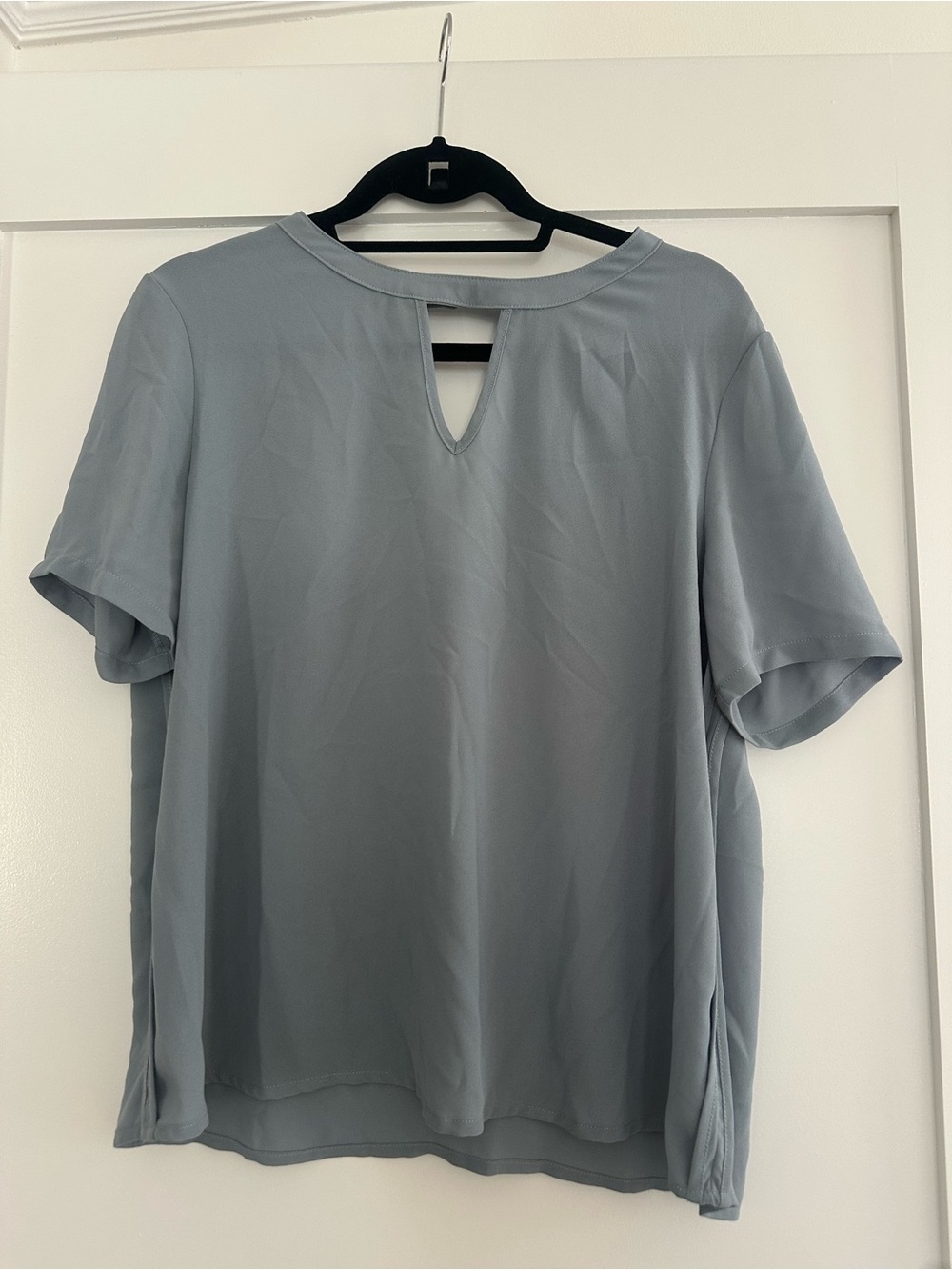 Greylin Light Blue Women's Keyhole Short Sleeve Blouse